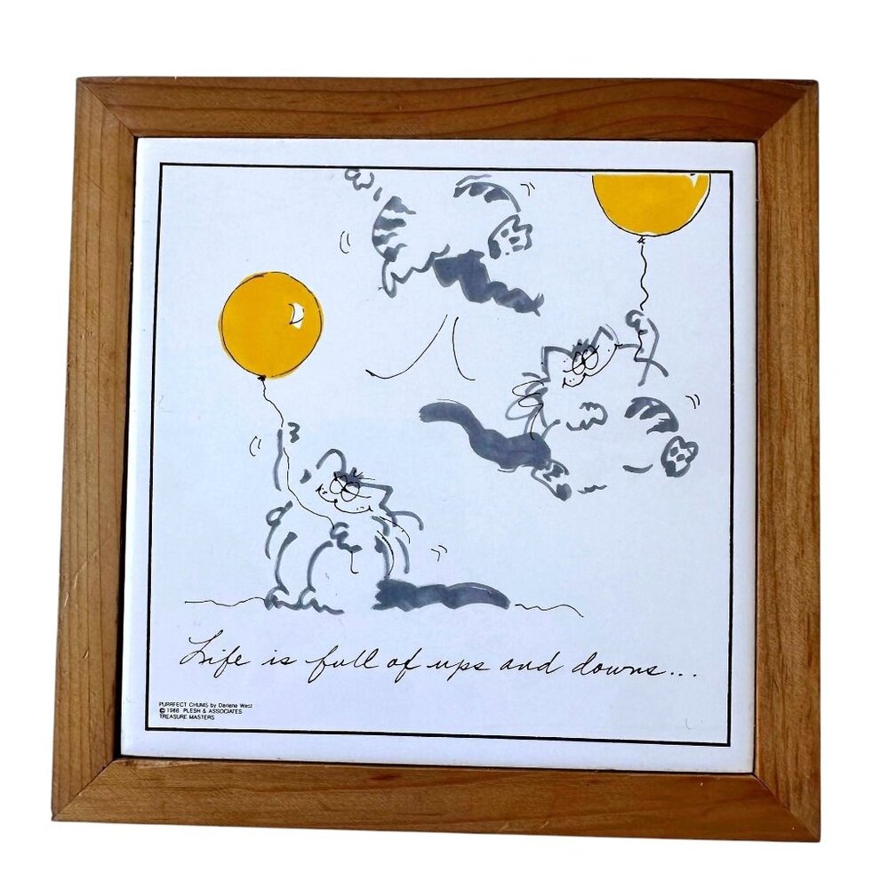 VTG Purrfect Charms Darlene West Whimsical Cats Framed Ceramic Treasure Masters